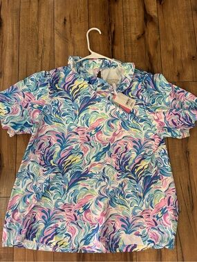 Women’s silky simply southern Colorful Swirl Print Short Sleeve Top size large